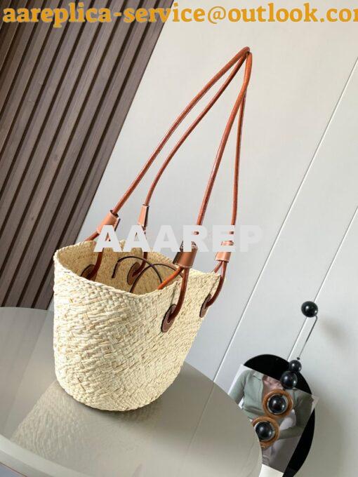 Replica Loewe Small Anagram Basket bag in Iraca Palm and Calfskin A223 8