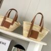 Replica Loewe Small Anagram Basket bag in Iraca Palm and Calfskin A223 12