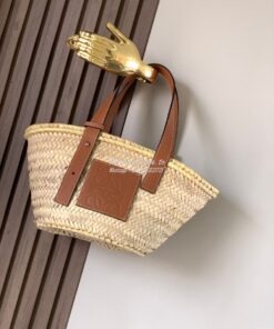 Replica Loewe Basket bag in Palm Leaf and Calfskin 8004 2