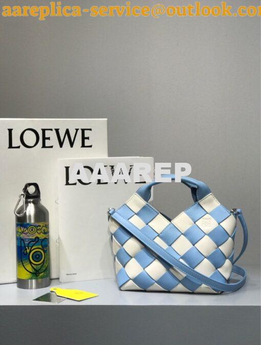 Replica Loewe Mini Woven Basket Bag 66082 White/Blue