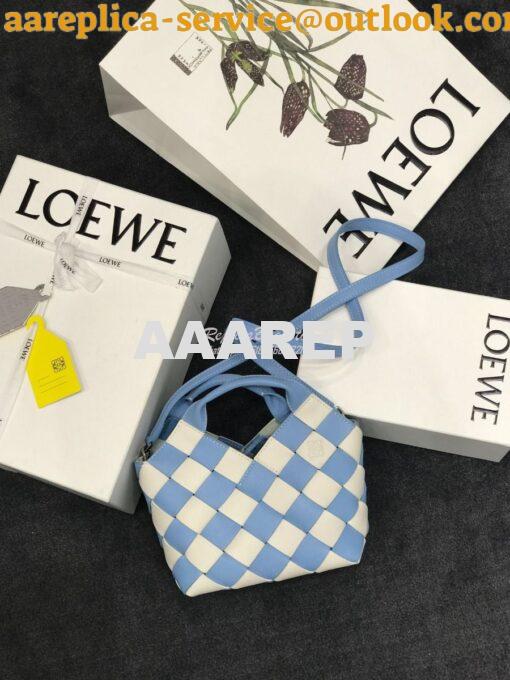 Replica Loewe Mini Woven Basket Bag 66082 White/Blue 2