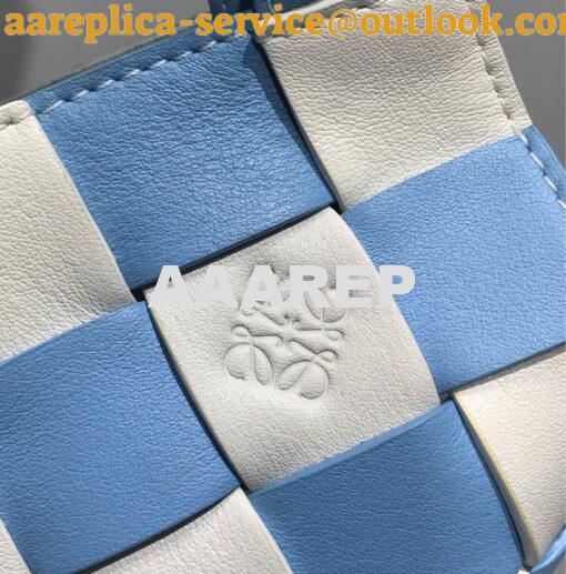 Replica Loewe Mini Woven Basket Bag 66082 White/Blue 5