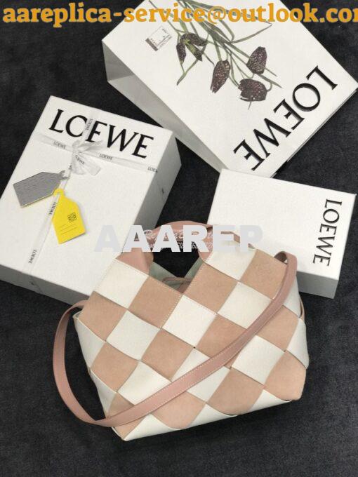 Replica Loewe Woven Basket Bag 66081 White/Pink 2