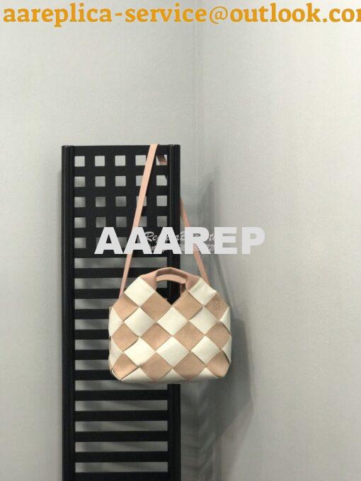 Replica Loewe Woven Basket Bag 66081 White/Pink 3
