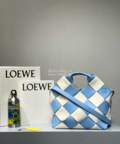 Replica Loewe Woven Basket Bag 66081 White/Blue