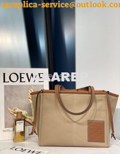 Replica Loewe Cushion Leather-Trimmed Canvas Tote Bag 66025 Taupe