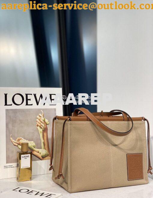 Replica Loewe Cushion Leather-Trimmed Canvas Tote Bag 66025 Taupe 2