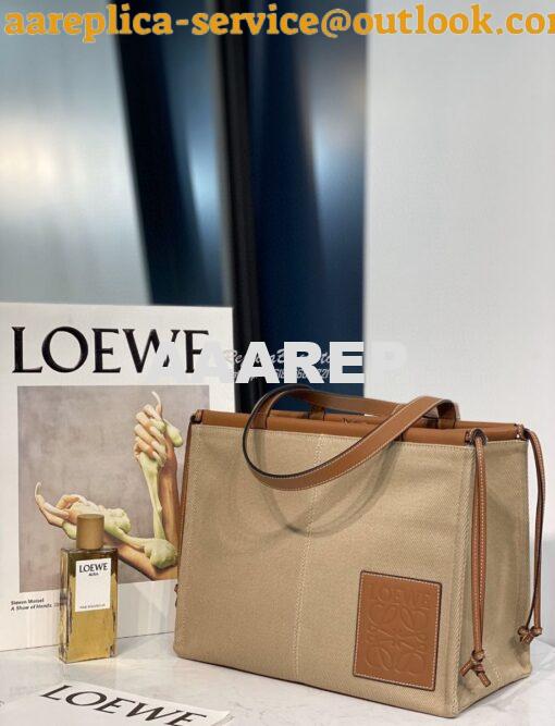 Replica Loewe Cushion Leather-Trimmed Canvas Tote Bag 66025 Taupe 3