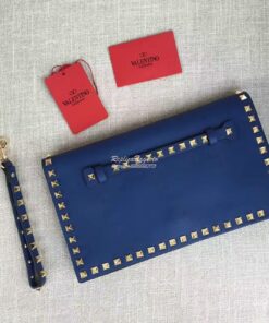 Replica Valentino Garavani Rockstud Flap Wristlet Clutch Bag Blue 2