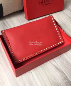 Replica Valentino Garavani Rockstud Flap Wristlet Clutch Bag Red 2
