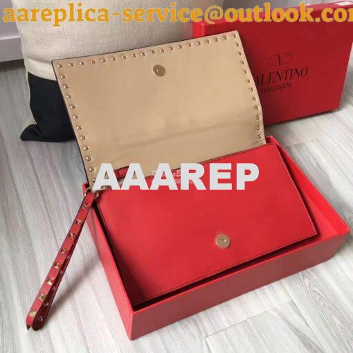 Replica Valentino Garavani Rockstud Flap Wristlet Clutch Bag Red 5