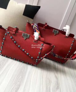 Replica Valentino Garavani Rockstud Rolling Tote Bag Red 2