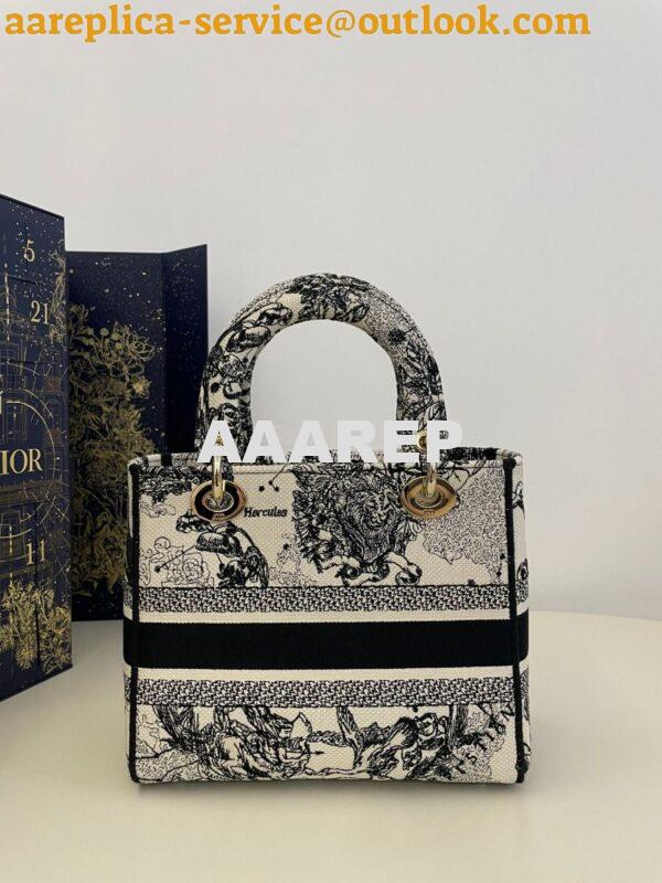 Replica Dior Medium Lady D-Lite Bag Latte and Black Zodiac Embroidery 6