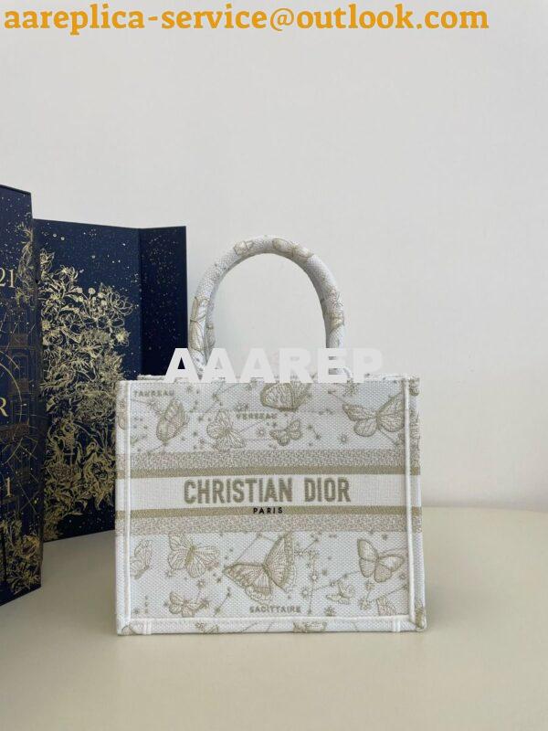 Replica Dior Book Tote bag in Gold-Tone and White Butterfly Zodiac Emb 2