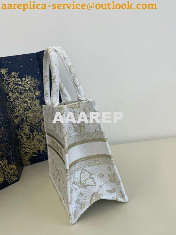 Replica Dior Book Tote bag in Gold-Tone and White Butterfly Zodiac Emb 3