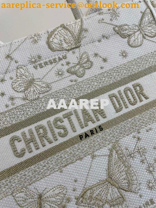 Replica Dior Book Tote bag in Gold-Tone and White Butterfly Zodiac Emb 4