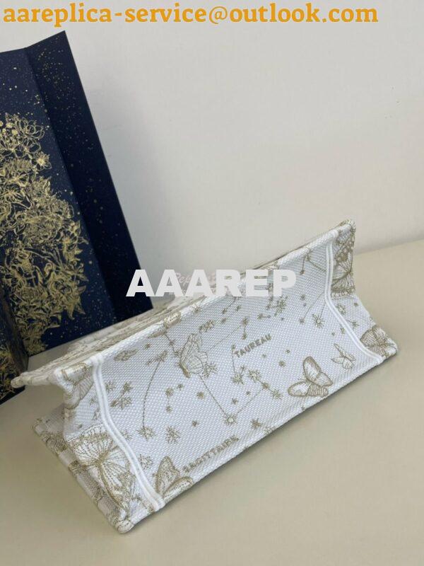 Replica Dior Book Tote bag in Gold-Tone and White Butterfly Zodiac Emb 9