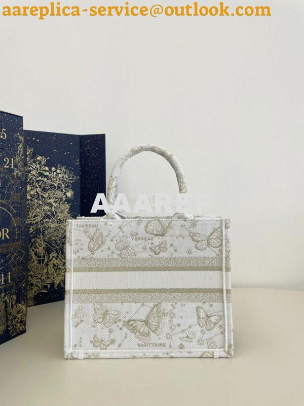 Replica Dior Book Tote bag in Gold-Tone and White Butterfly Zodiac Emb 10