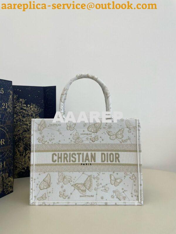 Replica Dior Book Tote bag in Gold-Tone and White Butterfly Zodiac Emb 12