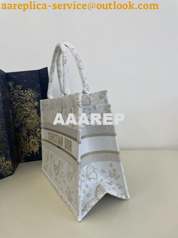 Replica Dior Book Tote bag in Gold-Tone and White Butterfly Zodiac Emb 13