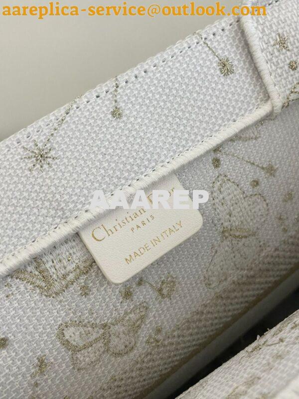 Replica Dior Book Tote bag in Gold-Tone and White Butterfly Zodiac Emb 18