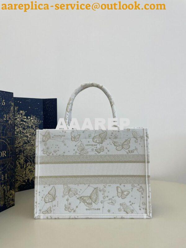 Replica Dior Book Tote bag in Gold-Tone and White Butterfly Zodiac Emb 20