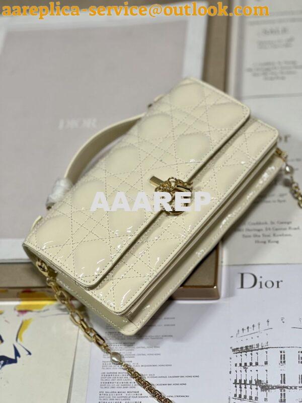 Replica Dior Miss Dior Mini Bag Latte Cannage Patent Calfskin S0980O 5