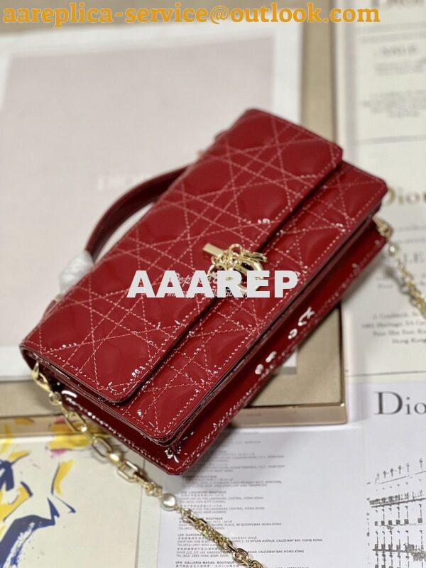Replica Dior Miss Dior Mini Bag Red Cannage Patent Calfskin S0980O 5