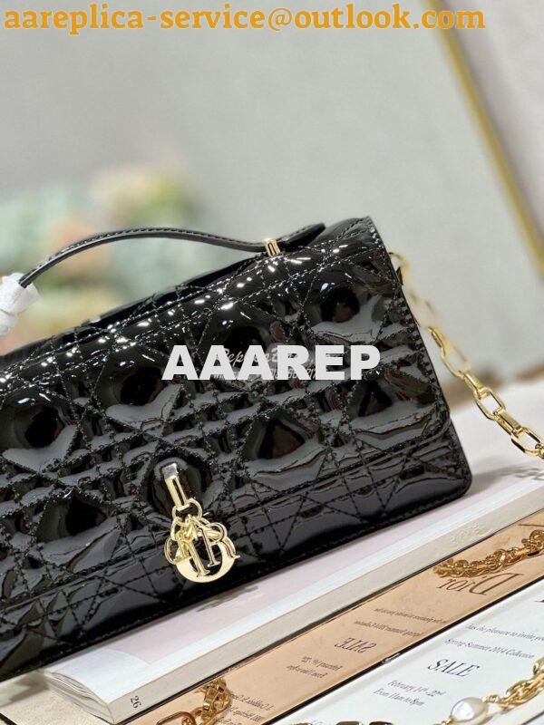 Replica Dior Miss Dior Mini Bag Black Cannage Patent Calfskin S0980O 3