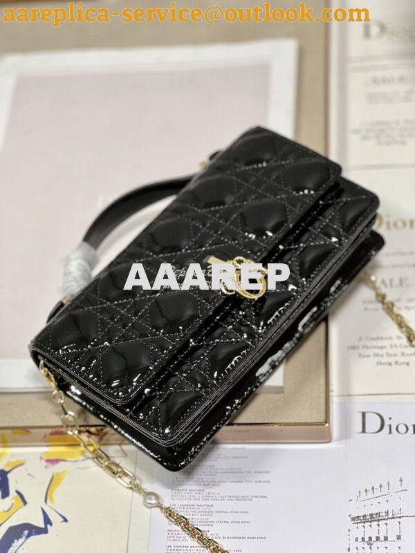 Replica Dior Miss Dior Mini Bag Black Cannage Patent Calfskin S0980O 5