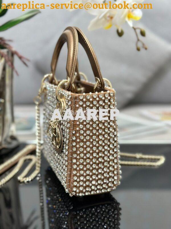 Replica Dior Mini Lady Dior Bag Gold Square-Pattern Embroidery Set wit 2