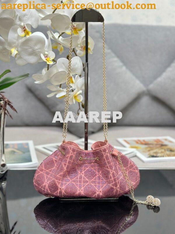 Replica Dior Dream Bucket Bag Ethereal Pink Cannage Cotton with Bead E 2