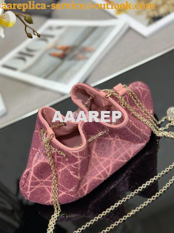 Replica Dior Dream Bucket Bag Ethereal Pink Cannage Cotton with Bead E 3