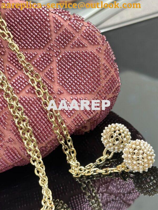 Replica Dior Dream Bucket Bag Ethereal Pink Cannage Cotton with Bead E 4