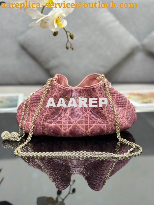 Replica Dior Dream Bucket Bag Ethereal Pink Cannage Cotton with Bead E 7