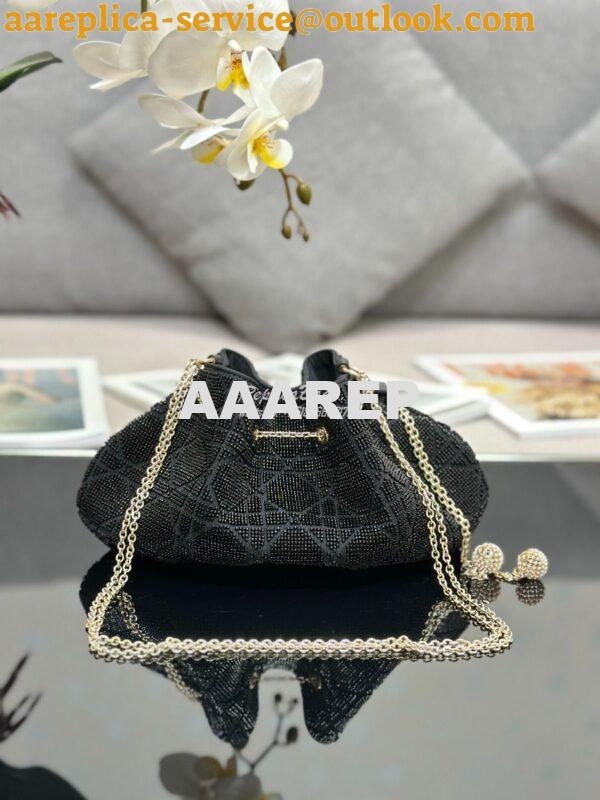 Replica Dior Dream Bucket Bag Black Cannage Cotton with Bead Embroider 2
