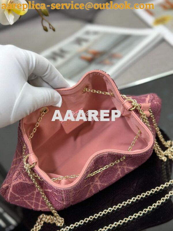 Replica Dior Dream Bucket Bag Ethereal Pink Cannage Cotton with Bead E 9