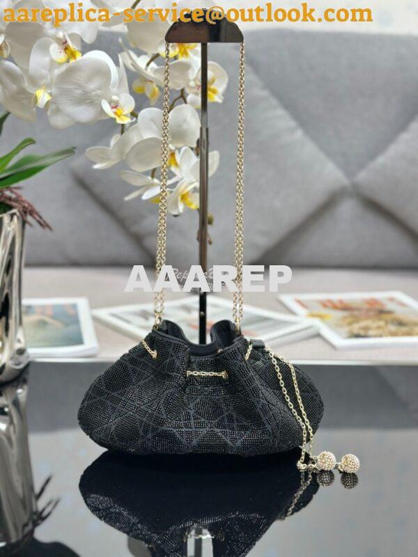 Replica Dior Dream Bucket Bag Black Cannage Cotton with Bead Embroider 3