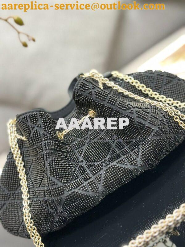 Replica Dior Dream Bucket Bag Black Cannage Cotton with Bead Embroider 4