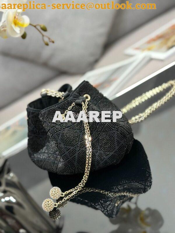 Replica Dior Dream Bucket Bag Black Cannage Cotton with Bead Embroider 6