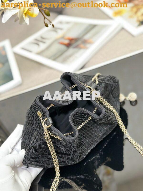 Replica Dior Dream Bucket Bag Black Cannage Cotton with Bead Embroider 7