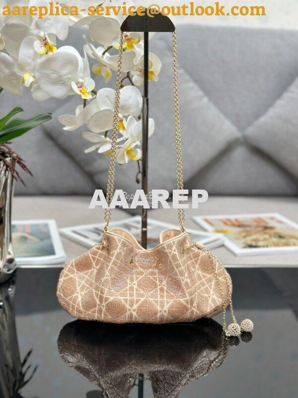 Replica Dior Dream Bucket Bag Dusty Ivory Cannage Cotton with Bead Emb 2