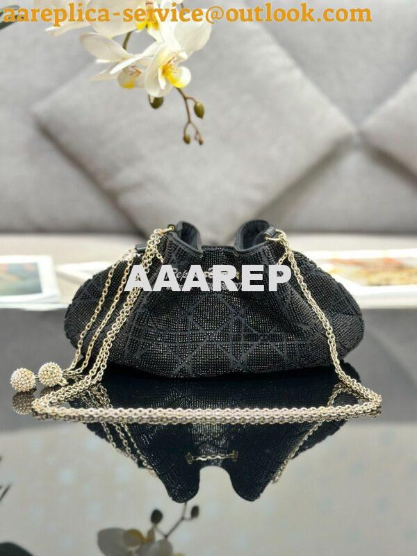 Replica Dior Dream Bucket Bag Black Cannage Cotton with Bead Embroider 11
