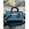 Replica Dior Medium Lady D-Joy Black Satin Embroidered with Turquoise