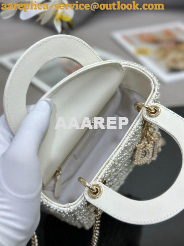 Replica Dior Mini Lady Dior Latte Calfskin Embroidered with Resin Pear 7