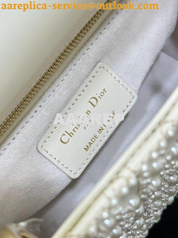 Replica Dior Mini Lady Dior Latte Calfskin Embroidered with Resin Pear 8