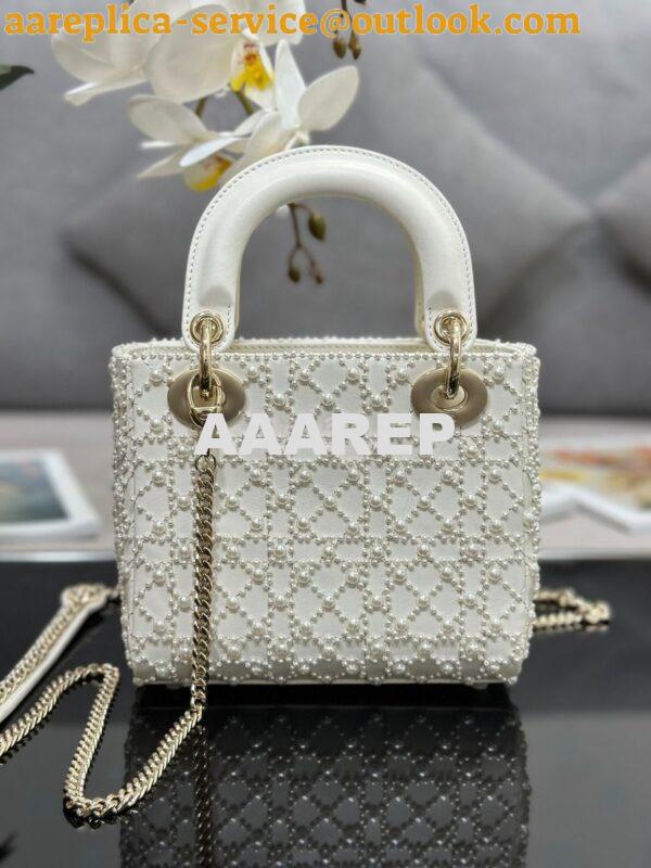 Replica Dior Mini Lady Dior Latte Calfskin Embroidered with Resin Pear 9