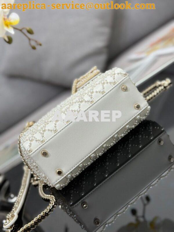 Replica Dior Mini Lady Dior Latte Calfskin Embroidered with Resin Pear 10