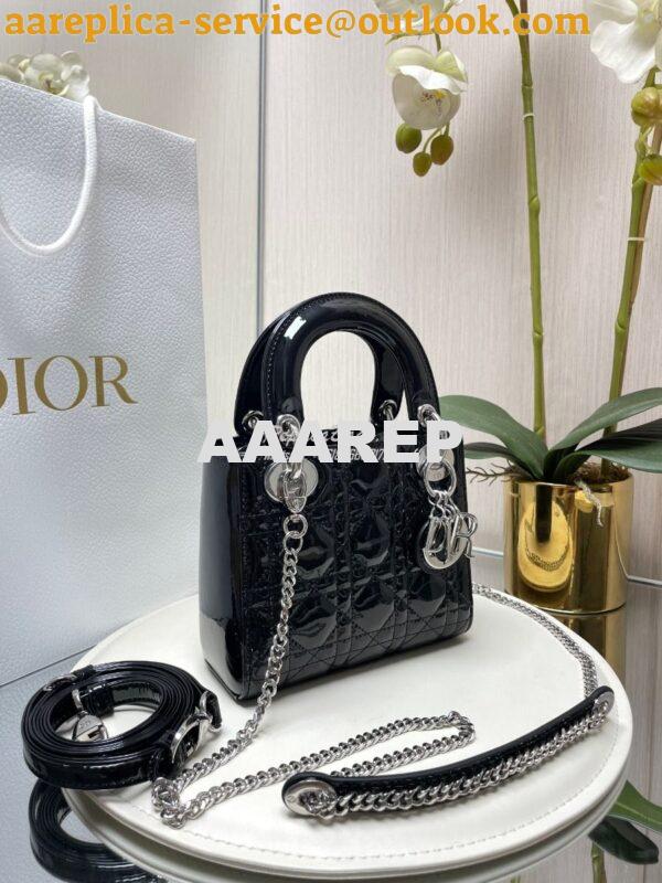 Replica Dior Mini Lady Dior Bag Patent Calfskin M0538 Black silver har 2