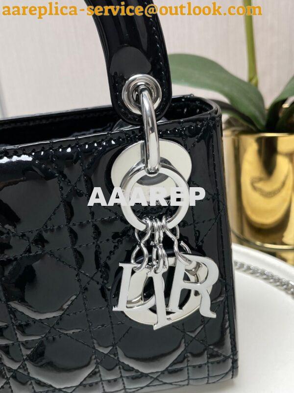 Replica Dior Mini Lady Dior Bag Patent Calfskin M0538 Black silver har 3